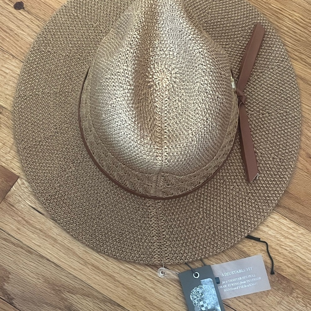 Chic Gold Straw Hat with Brown Ribbon